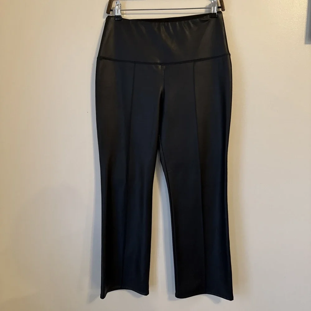 Joie Black Faux‎ Leather Wide Leg Pull On Pants Womens Size L Baddie Goth Grunge